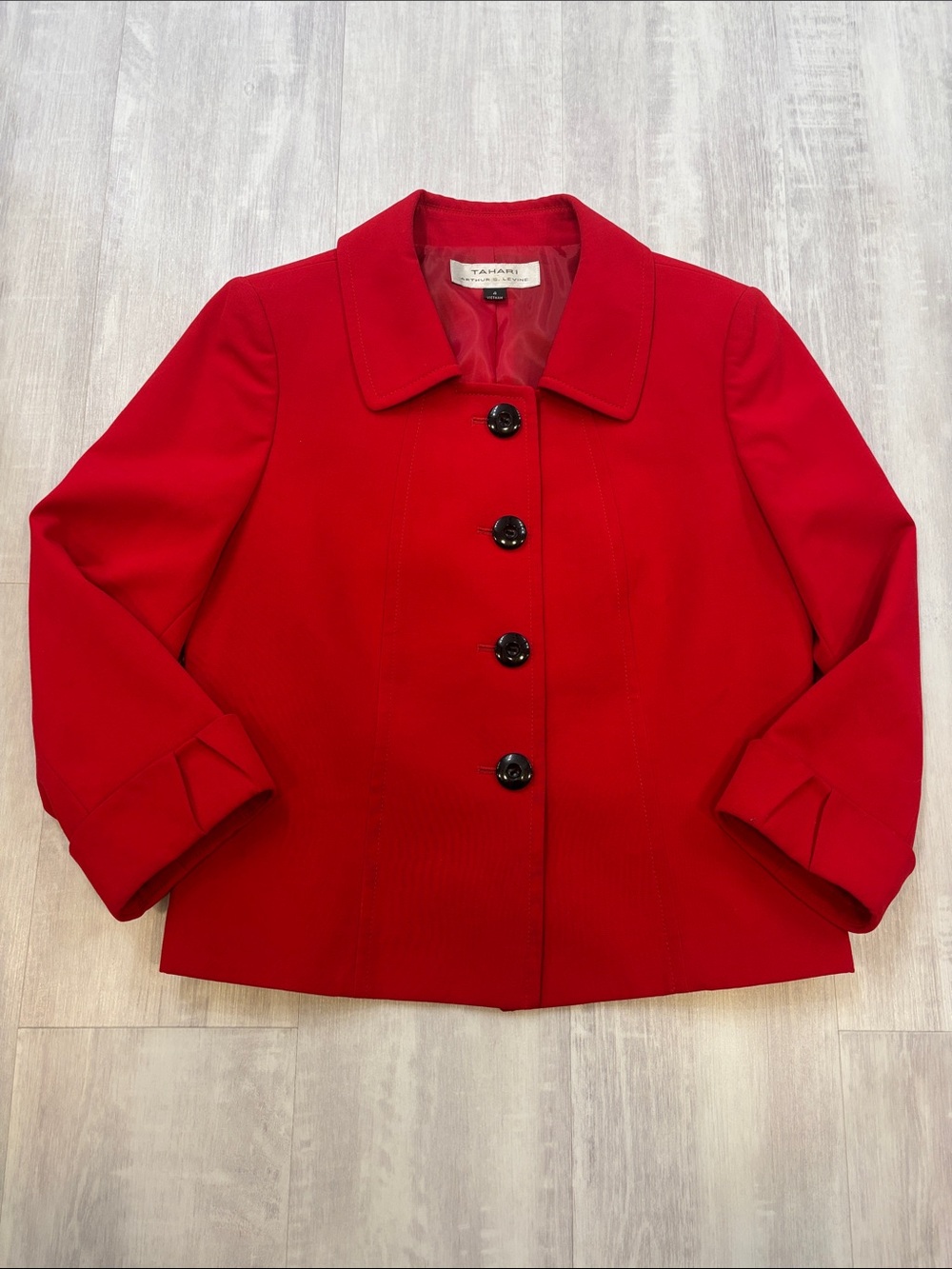 Tahari Red with Black Button Down Closure Women's Box Jacket Size 4